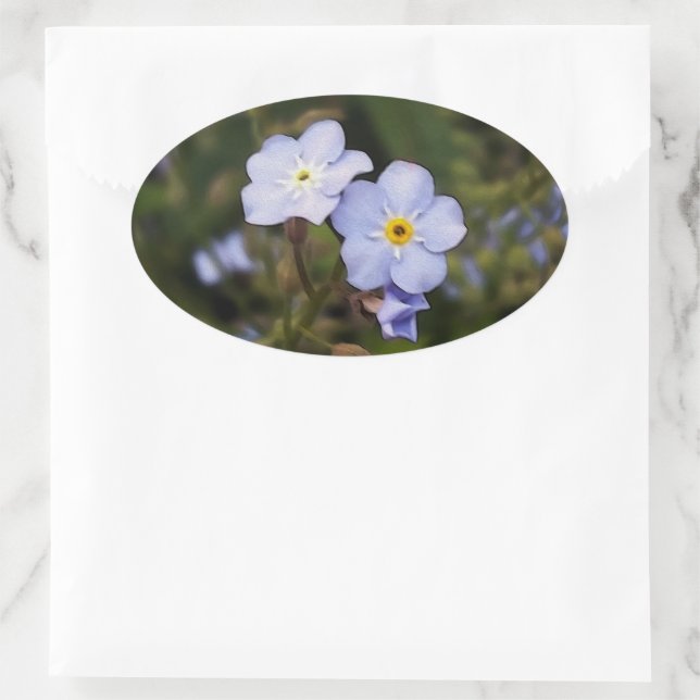 Sticker Ovale Oublie-moi pas les fleurs (Sac)