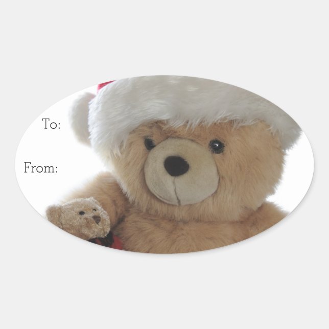 Sticker Ovale Ours de père Noël avec petit ours (Devant)