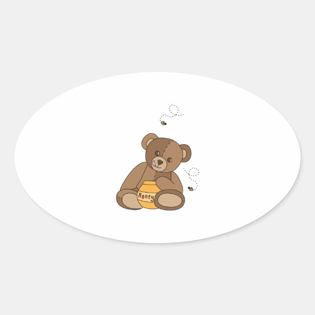 Sticker Ovale Ours Et Miel En Teddy (Devant)