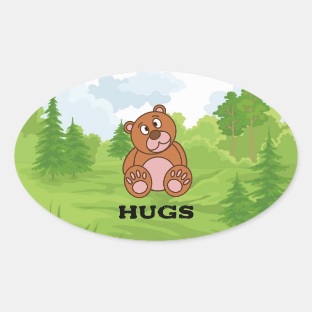Sticker Ovale Ours Hugues Pour Vous (Devant)