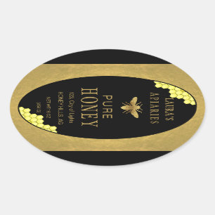 Sticker Ovale Oval Queenline Honey Jar Bee Apiary Gold Vintage