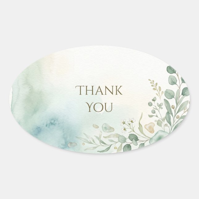 Sticker Ovale Ovale Remerciement Aquarelle Eucalyptus Or Sarcell (Devant)