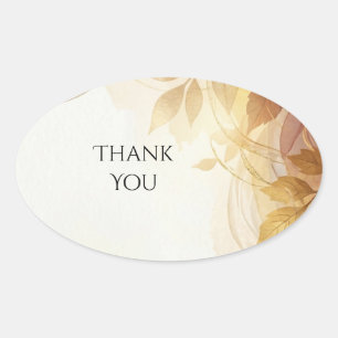 Sticker Ovale Ovale Remerciement Mariage Floral Automne Doré