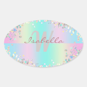 Sticker Ovale Paillettes holographiques de licorne
