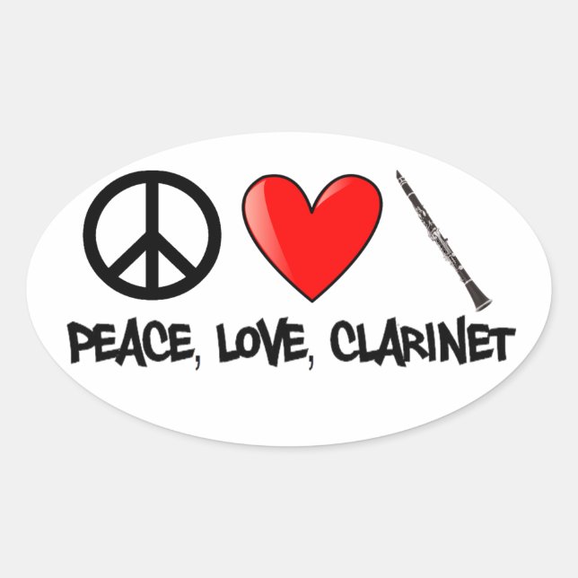 Sticker Ovale Paix, amour, et clarinette (Devant)