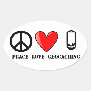 Sticker Ovale Paix, amour et géocaching