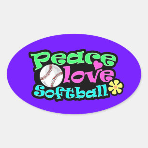 Sticker Ovale Paix, Amour, Softball