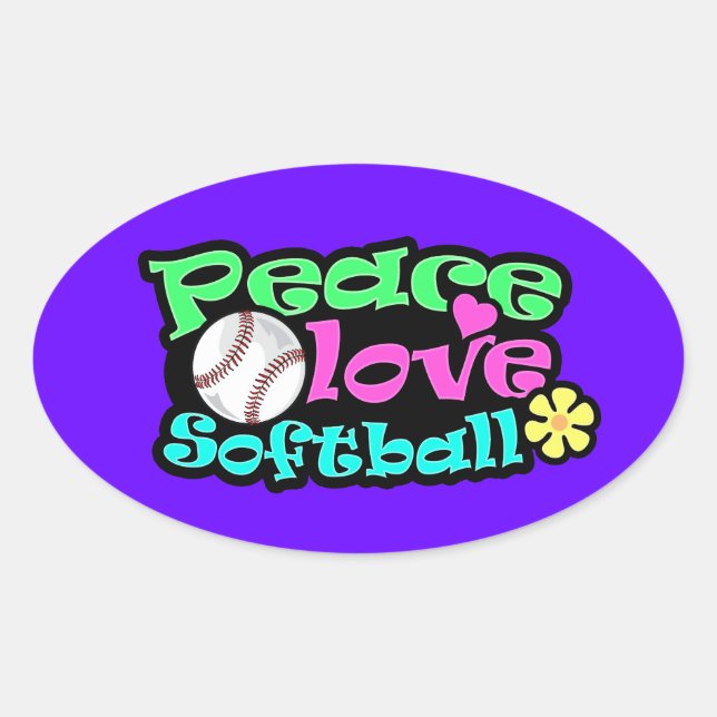 Sticker Ovale Paix, Amour, Softball (Devant)