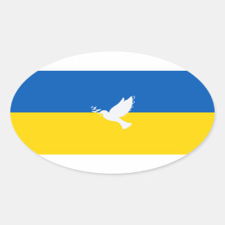 Sticker Ovale Paix dans le monde drapeau ukrainien