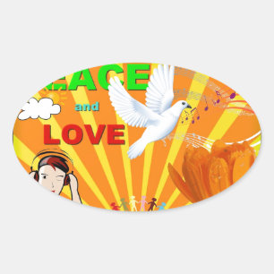 Sticker Ovale Paix et amour
