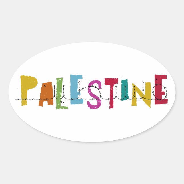 Sticker Ovale PALESTINE Nom arabe Coloré  (Devant)