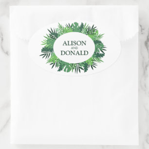 Sticker Ovale Palm tropical feuille noms de mariages floraux