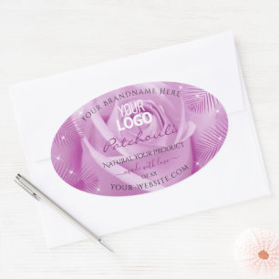 Sticker Ovale Palme de Rose violet Palme Feuille Produit Logo Ét
