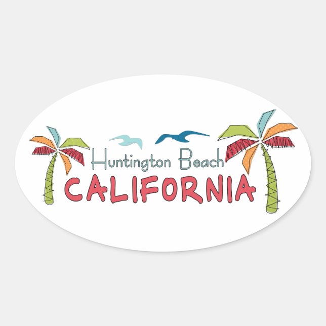Sticker Ovale Palmiers de Huntington Beach California (Devant)