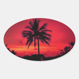 Sticker Ovale Palmiers exotiques du coucher de soleil de l'Hawaï