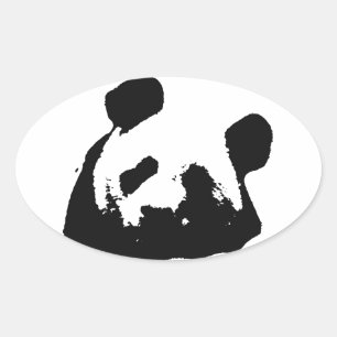 Sticker Ovale Panda d'art noir blanc