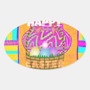 Sticker Ovale Panier de Pâques et Art d'œufs inspirés de l'Afriq
