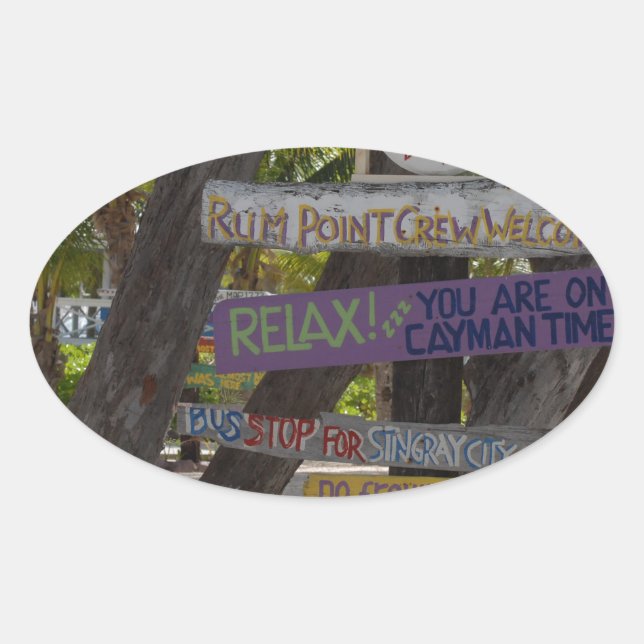 Sticker Ovale Panneau de signalisation Rum Point Grand Cayman (Devant)