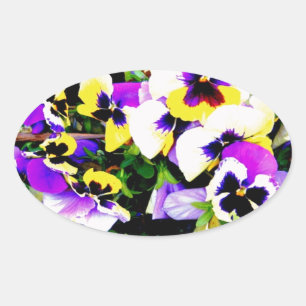 Sticker Ovale pansy flowers