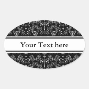 Sticker Ovale Papier peint vintage Damask - blanc + votre dossie