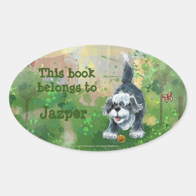 Sticker Ovale Papier Shaggy Sheep Chien (Devant)