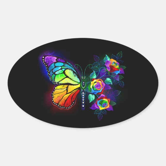 Sticker Ovale Papillon arc-en-ciel (Devant)