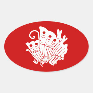 Sticker Ovale Papillon asiatique Japonais Conception Kamon