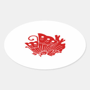 Sticker Ovale Papillon asiatique Japonais Conception Kamon