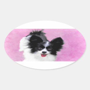 Sticker Ovale Papillon (blanc et noir) Peinture - Chien Art