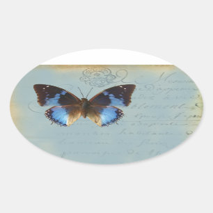 Sticker Ovale Papillon bleu
