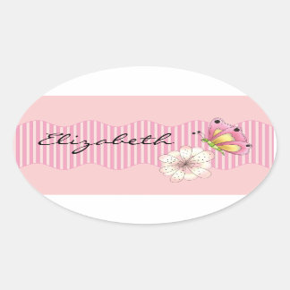 Sticker Ovale Papillon et fleurs de cerisiers
