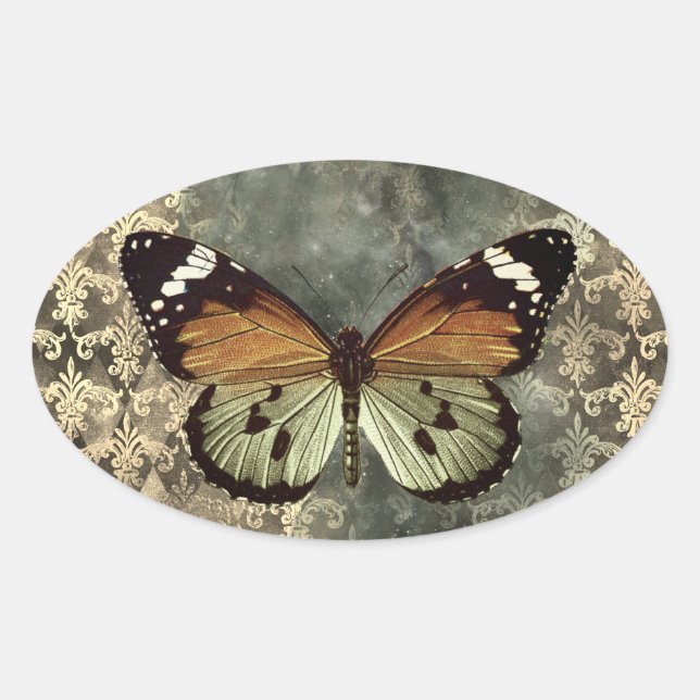 Sticker Ovale Papillon gothique orange et vert (Devant)
