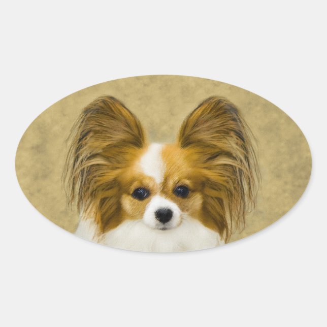 Sticker Ovale Papillon (Hound Tri) Peinture - Art Chien original (Devant)