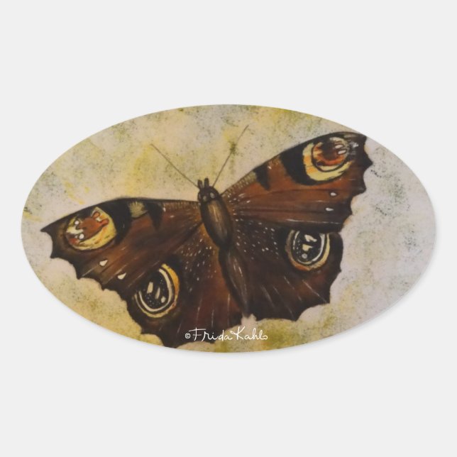 Sticker Ovale Papillon peint Frida Kahlo (Devant)