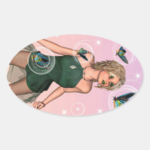 Sticker Ovale Papillon scintillant Fée Fantaisie Art