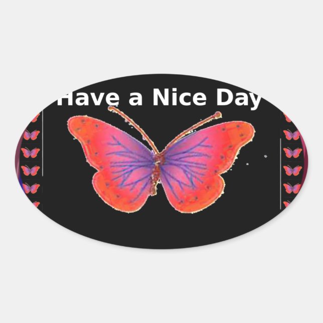 Sticker Ovale Papillon violet orange Avoir un beau Art de jour I (Devant)