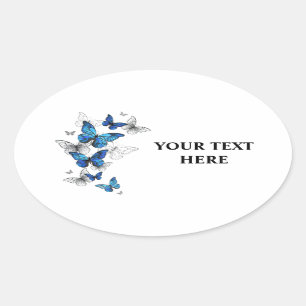 Sticker Ovale Papillons volants bleus Morpho