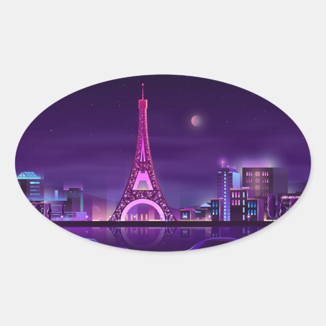 Sticker Ovale Paris at night (Devant)