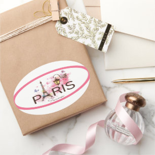 Sticker Ovale Paris France Tour Eiffel & Lampe