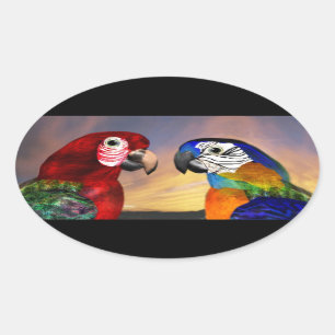 Sticker Ovale PARROS HYPER / ROUGE ET BLEU ARA ovale