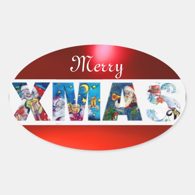 STICKER OVALE PARTI MUSICAL PÈRE NOËL XMAS / SERENADE DE PENGUIN (Devant)