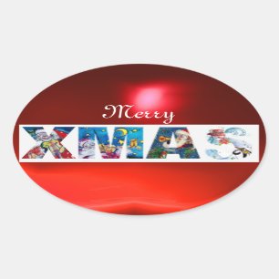 STICKER OVALE PARTIE MUSICALE DE NOËL DE PÈRE NOËL/SÉRÉNADE