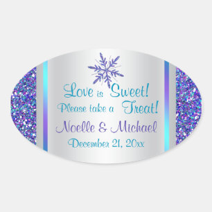 Sticker Ovale Parties scintillant Aqua en argent violet REGARDER