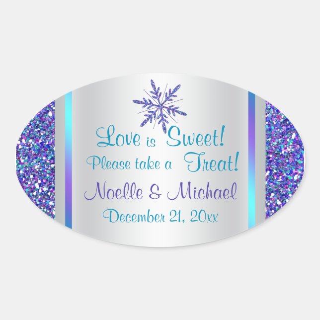 Sticker Ovale Parties scintillant Aqua en argent violet REGARDER (Devant)