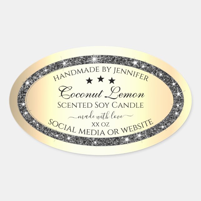 Sticker Ovale Parties scintillant d'argent brillant effet or Éti (Devant)