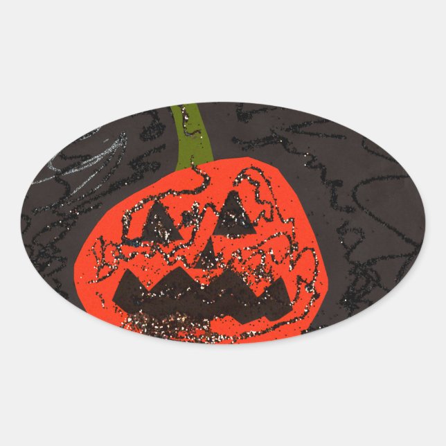Sticker Ovale Parties scintillant effrayante Jack o' Lantern (Devant)