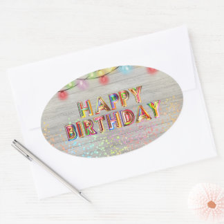 Sticker Ovale Parties scintillant et lumière Joyeux anniversaire
