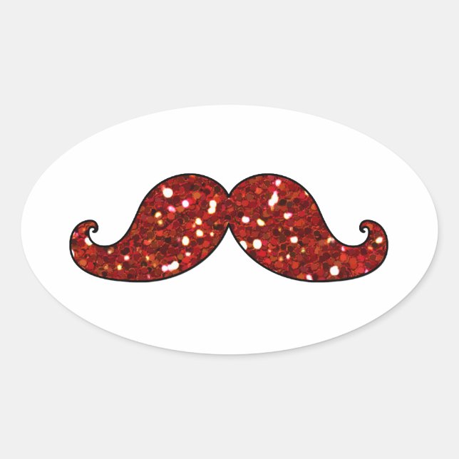 Sticker Ovale Parties scintillant IMPRIMÉE FUNNY RED MUSTACHE (Devant)