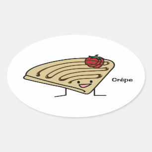 Sticker Ovale Pâte crêpe Fraise chocolat dessert français