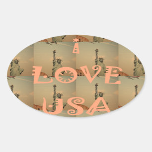 Sticker Ovale Patriotic Pop Art : "I Love USA" Graphisme Art Des